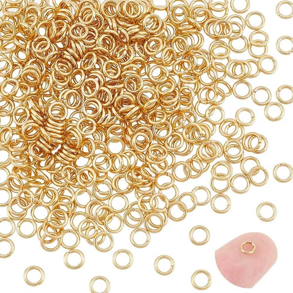 Circa 500 pezzi Anelli di salto in oro da 4 mm Anelli di salto aperti Kit per la creazione di connettori placcati in oro reale diviso in acciaio inossidabile 304 18 carati