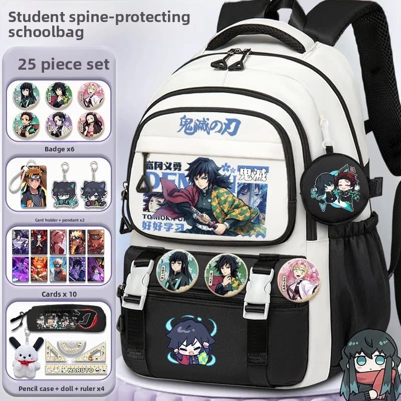 Demon Slayer Spine Protection Backpack For Boys And Girls Zenitsu Giyu Sabito Large Capacity Primary School Bag