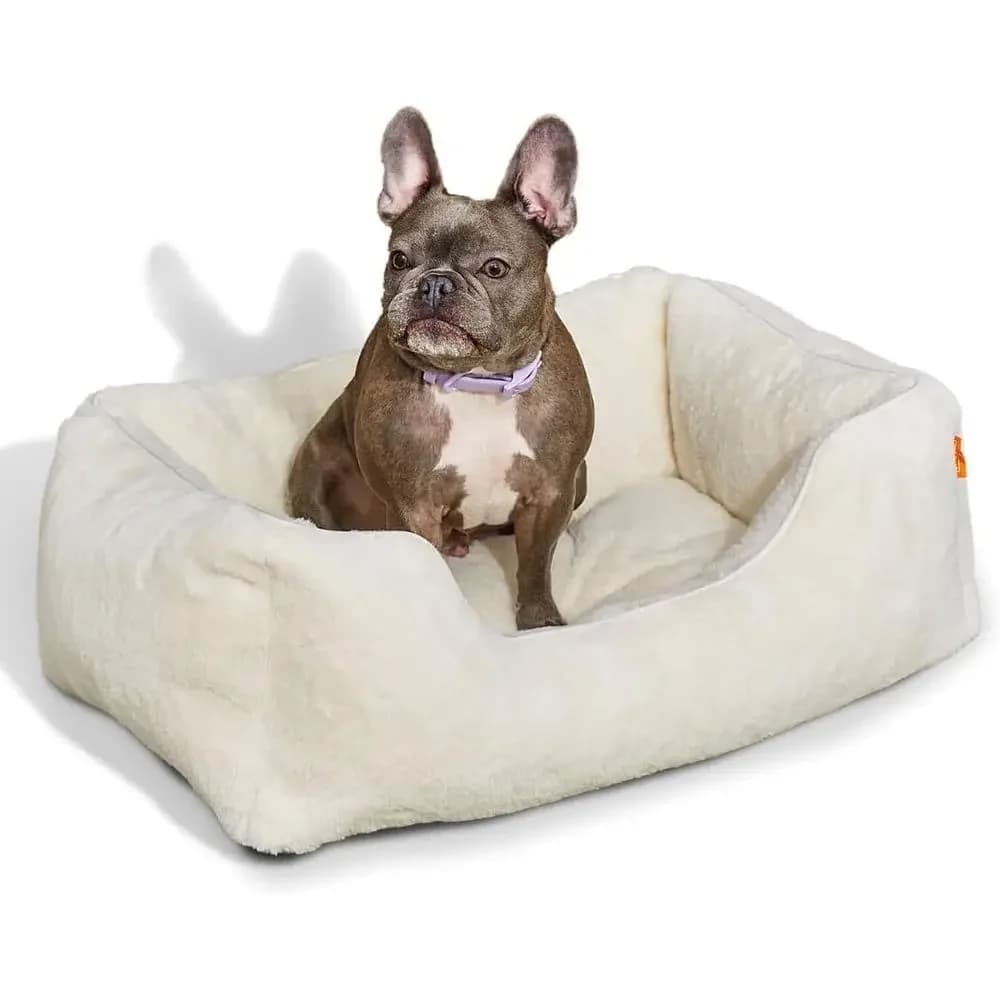 Elegant Washable Dog Bed for Small Breeds with Sides, Non-Slip Base, Soft & Durable, White, Size 25.1x16.75x9.5