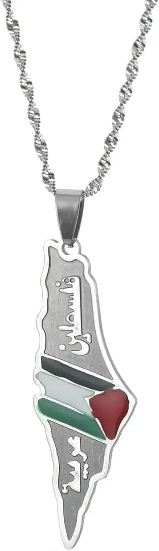 Collana con Mappa della Palestina in Argento Sterling 925, Catena con Mappa di Israele e Palestina in Oro Giallo 14K