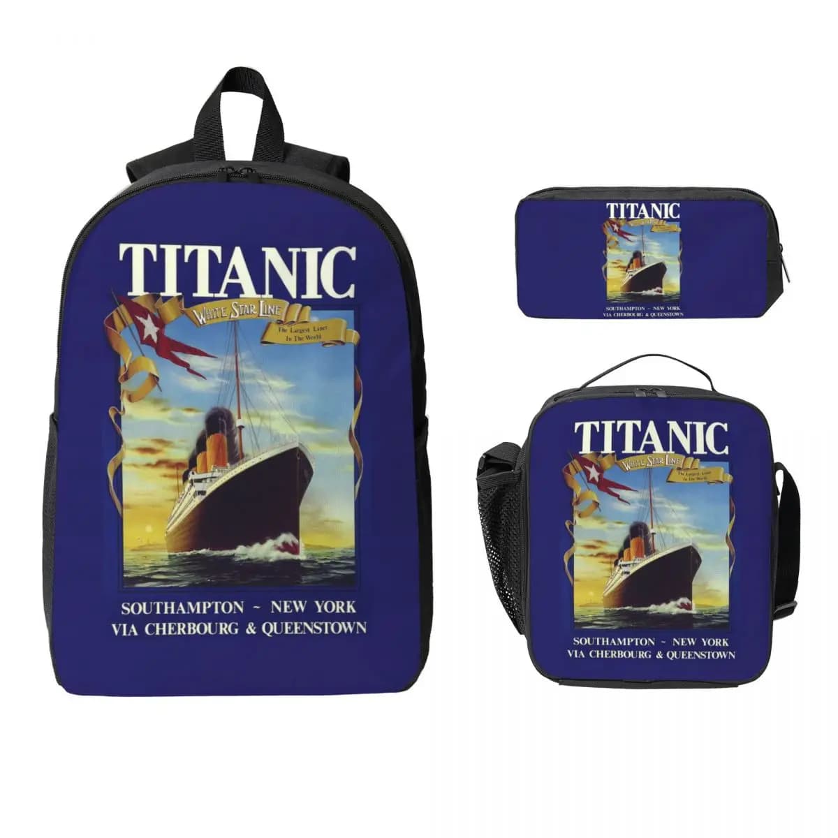 Lavoie Titanic Backpack Boys Girls BookBag School Bag Computer Shoulder Bags 3ps Insulated Lunch Bag Pencil Case