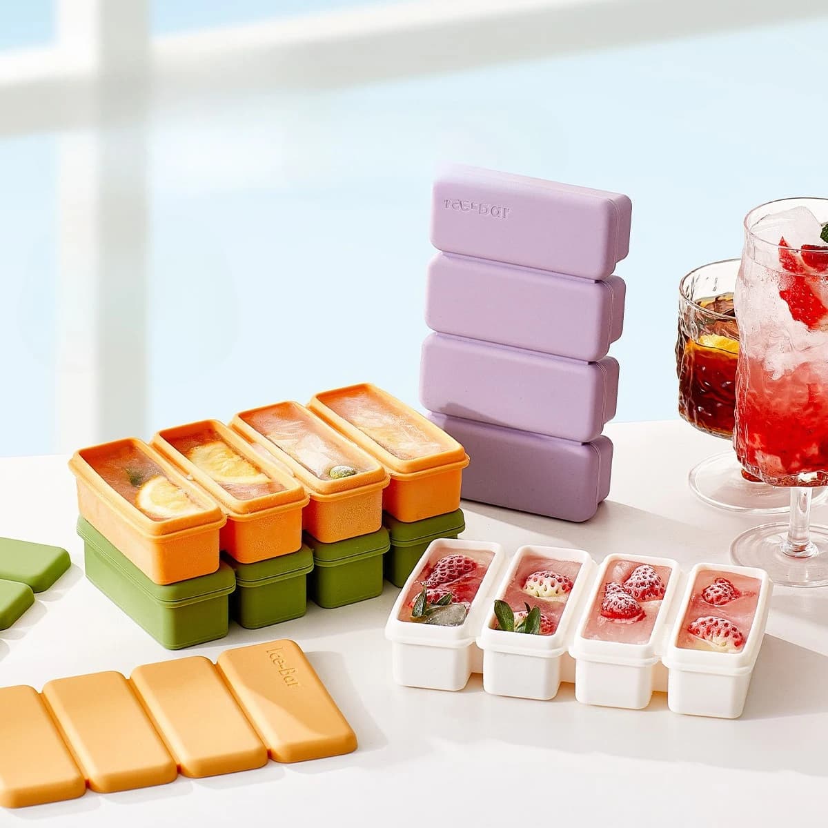 Stampi per cubetti di ghiaccio in silicone a 4 scomparti con coperchio, stampi per ghiaccioli fatti in casa, contenitore per congelare alimenti, stampi per zuppe e salse.