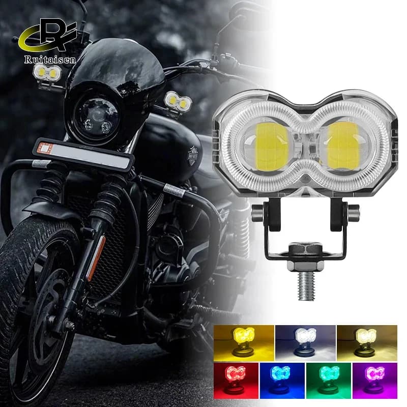 Faretto LED per moto Faro Flash Luce stroboscopica 2 lenti Fascio alto/basso Lampade di guida 12V-80V per camion fuoristrada ATV Moto