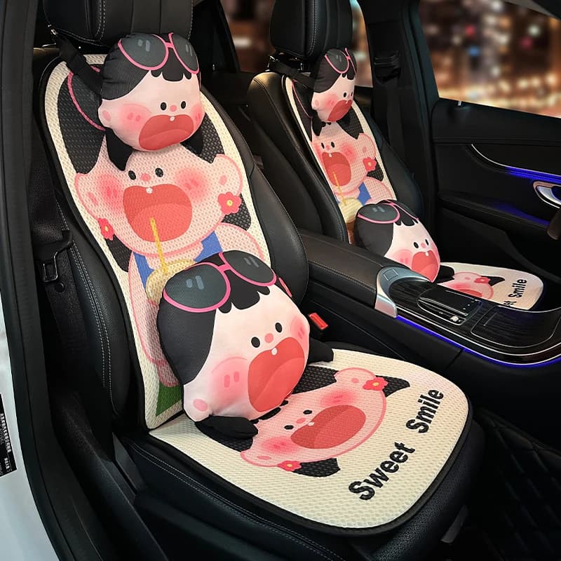 2024 New Cartoon Cute Milk Girl Creative 3D Network Breathable Back Pillow Universal Ornaments For Children's Car Seat Summer