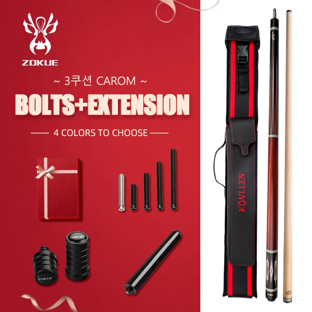 ZOKUE Stecca da Carambola Professionale in Acero Canadese con Punta da 12mm, 142cm, per Biliardo a 3 Cuscinetti, con Custodia