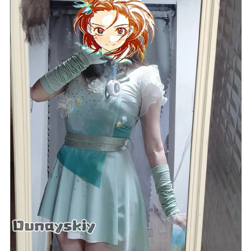 Cosmic+Cosplay Costume Anime Medalist Yuitsuka Inori Kung Fu Narcissus, Abito Verde Stile Cheongsam, Set Completo per Halloween