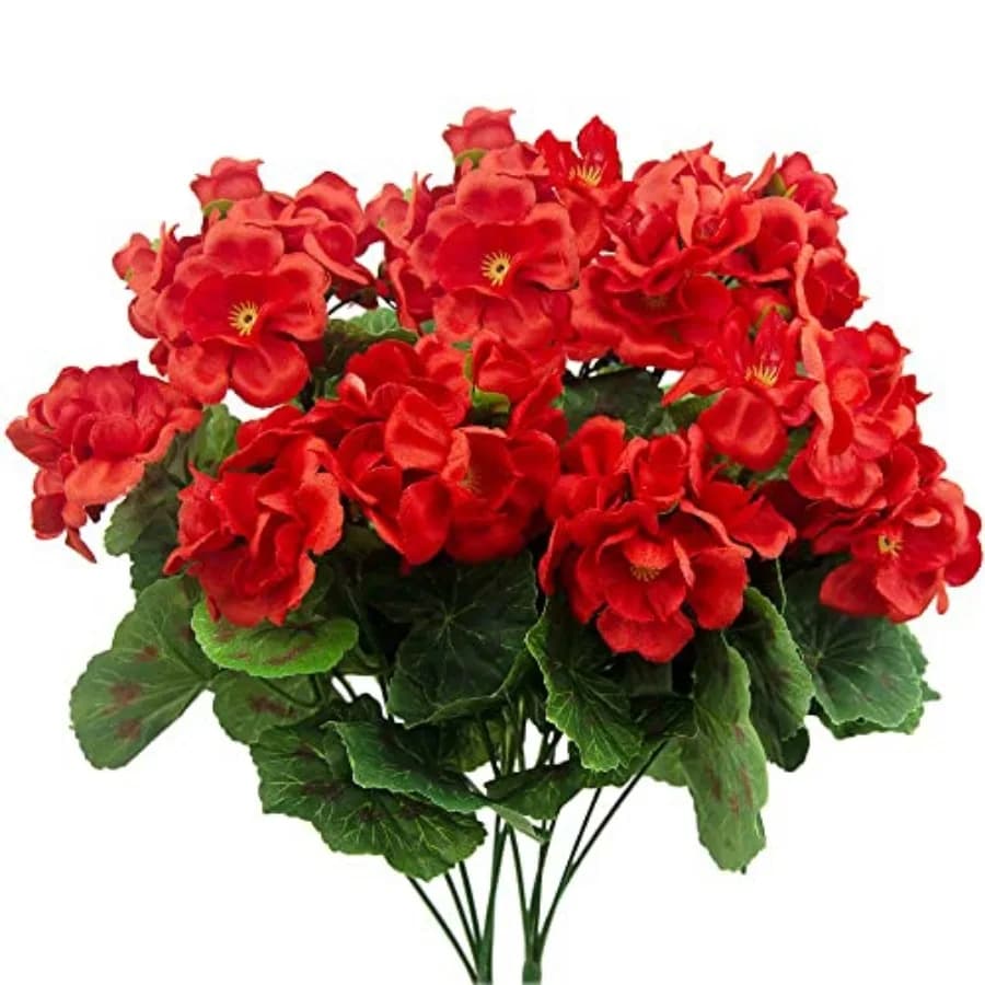2 Pcs Artificial Geranium Bush Faux Flowers Geraniums Silk Flowers Outdoor Plant Bush Geraniums for Floral Home Decor Indoor Ga