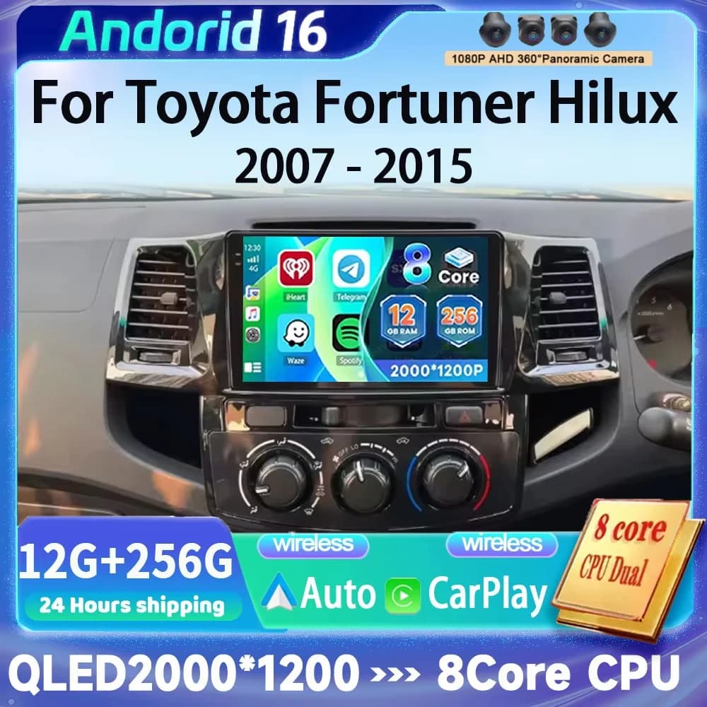 2Din Android 16 Car Radio Player For Toyota Fortuner Hilux MT 2007 2008 2012 2014 2015 Multimedia Video GPS Navigation