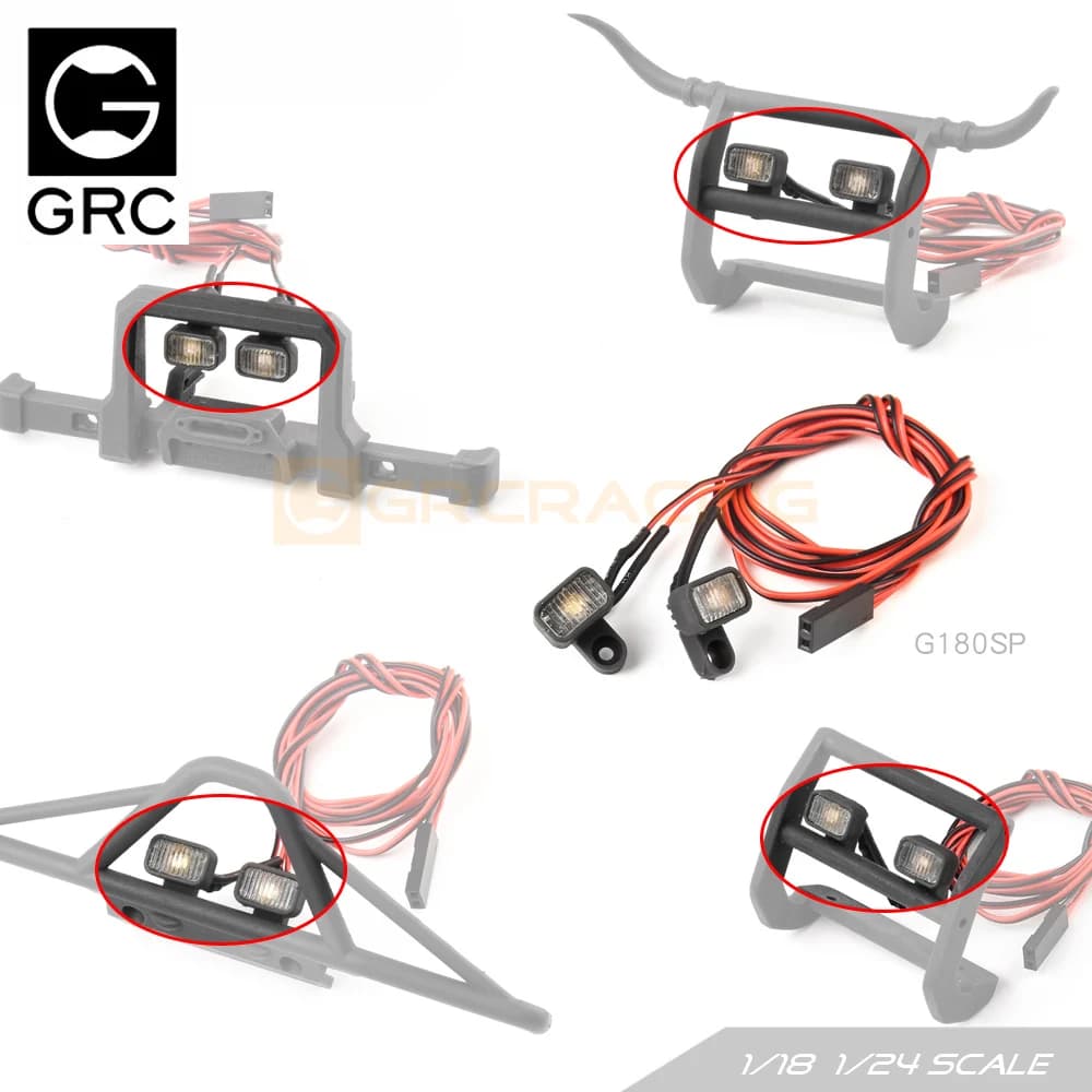 GRC 1/18 Paraurti anteriore faretto quadrato Luci di ricerca per 1/18 1/24 RC Crawler Cars TRX4M SCX24 FCX24 # G180SP