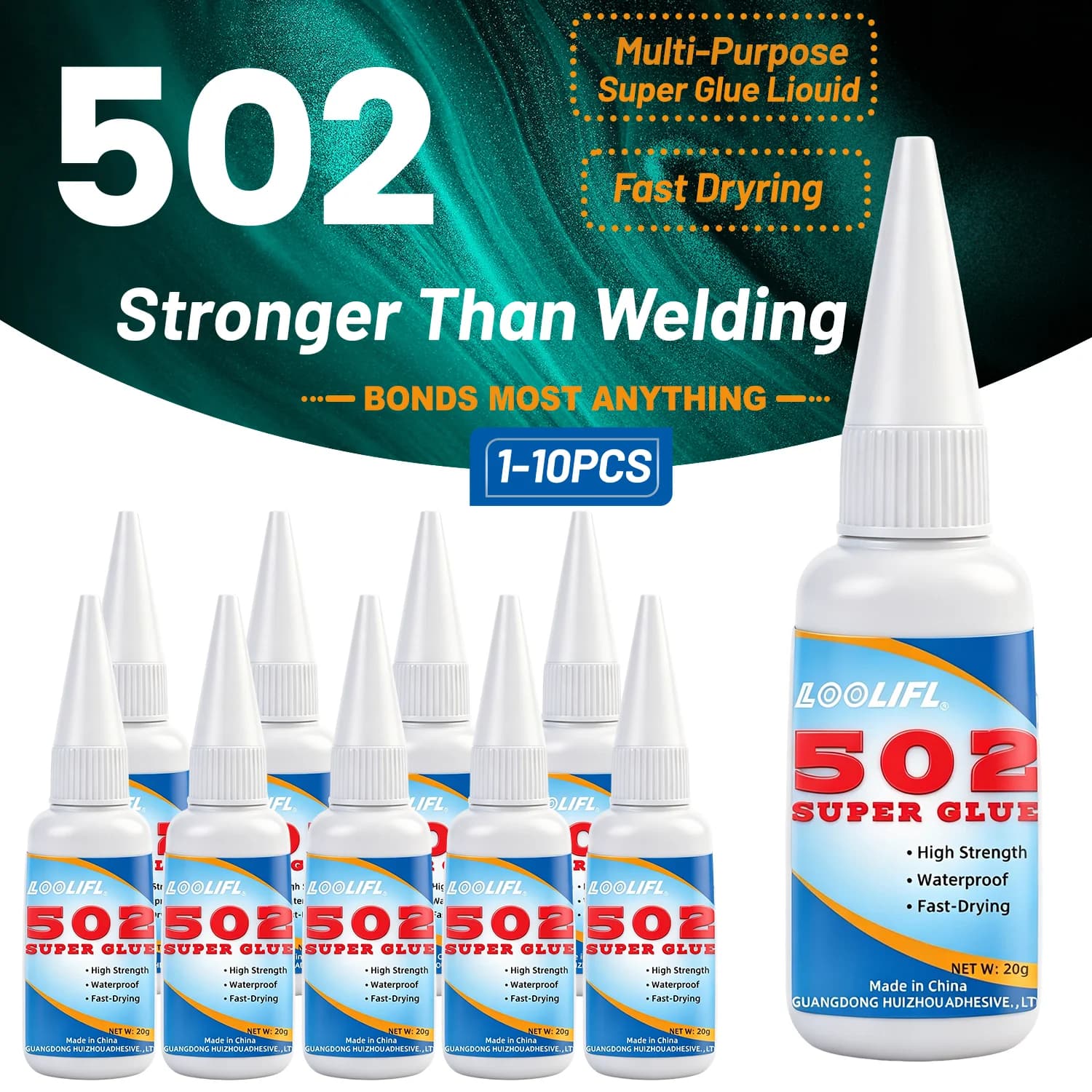 LOOLIFL502 Colla Super Forte Universale ad Asciugatura Rapida, Adesivo Istantaneo Cianoacrilato per Vetro, Legno, Metallo, Strumento di Riparazione Trasparente Fai-da-Te