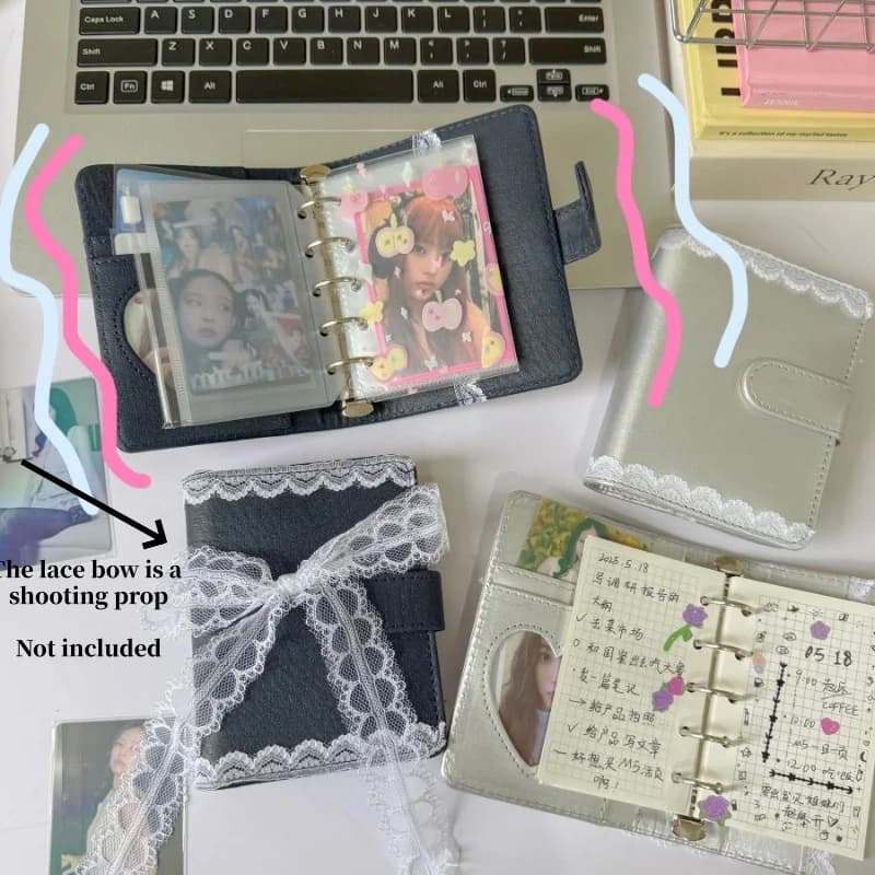 Raccoglitore ricaricabile M5 in pelle PU Notebook con copertina in pizzo stile Ins con chiusura magnetica a scatto Diario pianificatore argento e blu scuro per studenti
