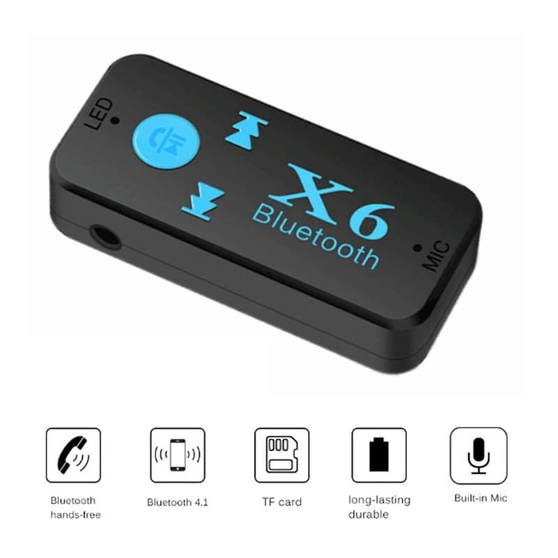 Adattatore Bluetooth 4.0 Wireless A01K-X6 3 in 1, Ricevitore USB Bluetooth, Lettore di Schede TF Audio 3.5mm, Supporto Chiamate MIC per Auto e Casa
