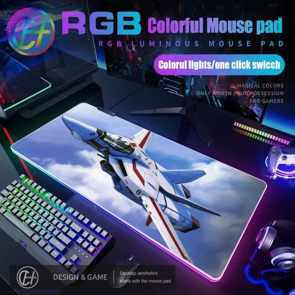 Tappetino per Mouse HYBXAXC Veritech Macross RGB, Tappetino da Gioco LED HD XXL 100X50CM per Gamer