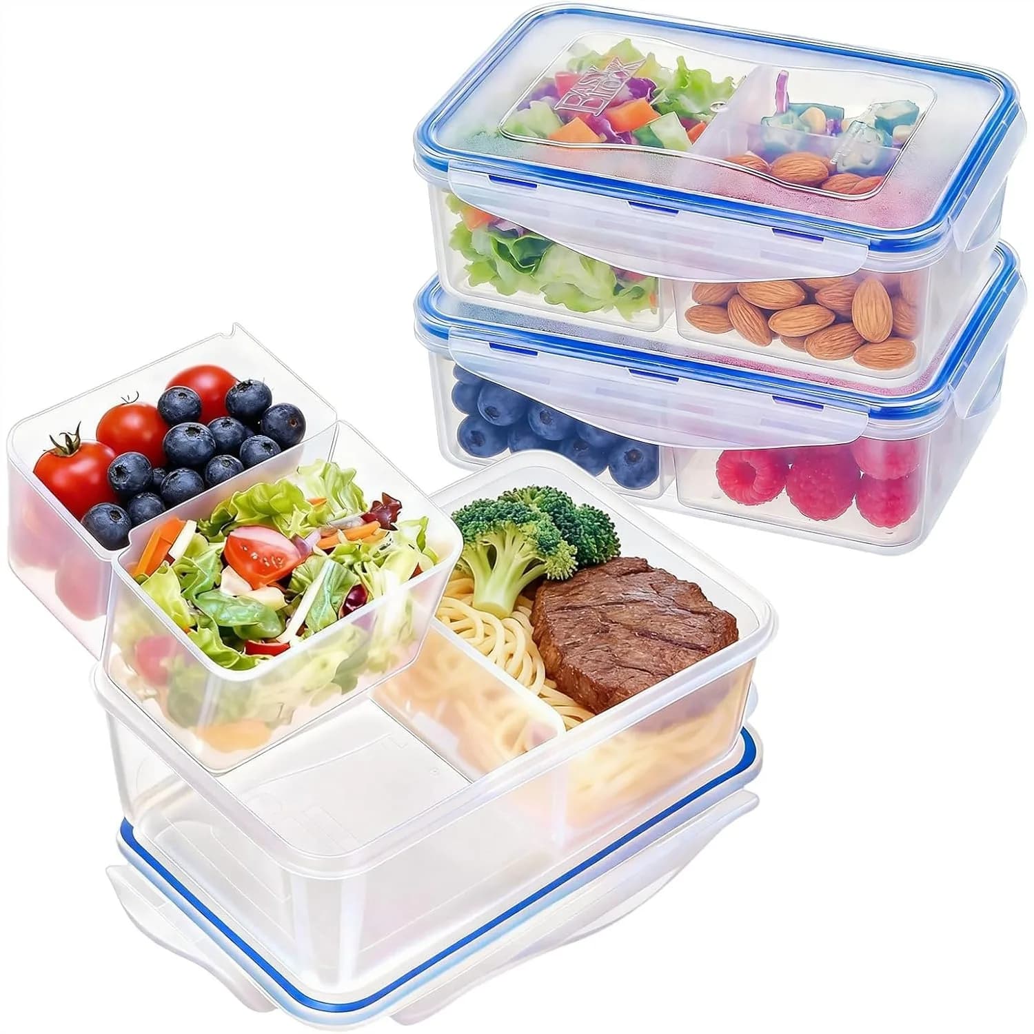 Contenitori per la preparazione dei pasti con scomparti rimovibili, bento box a tenuta stagna per pranzo e spuntini per adulti, plastica senza BPA, adatti al microonde