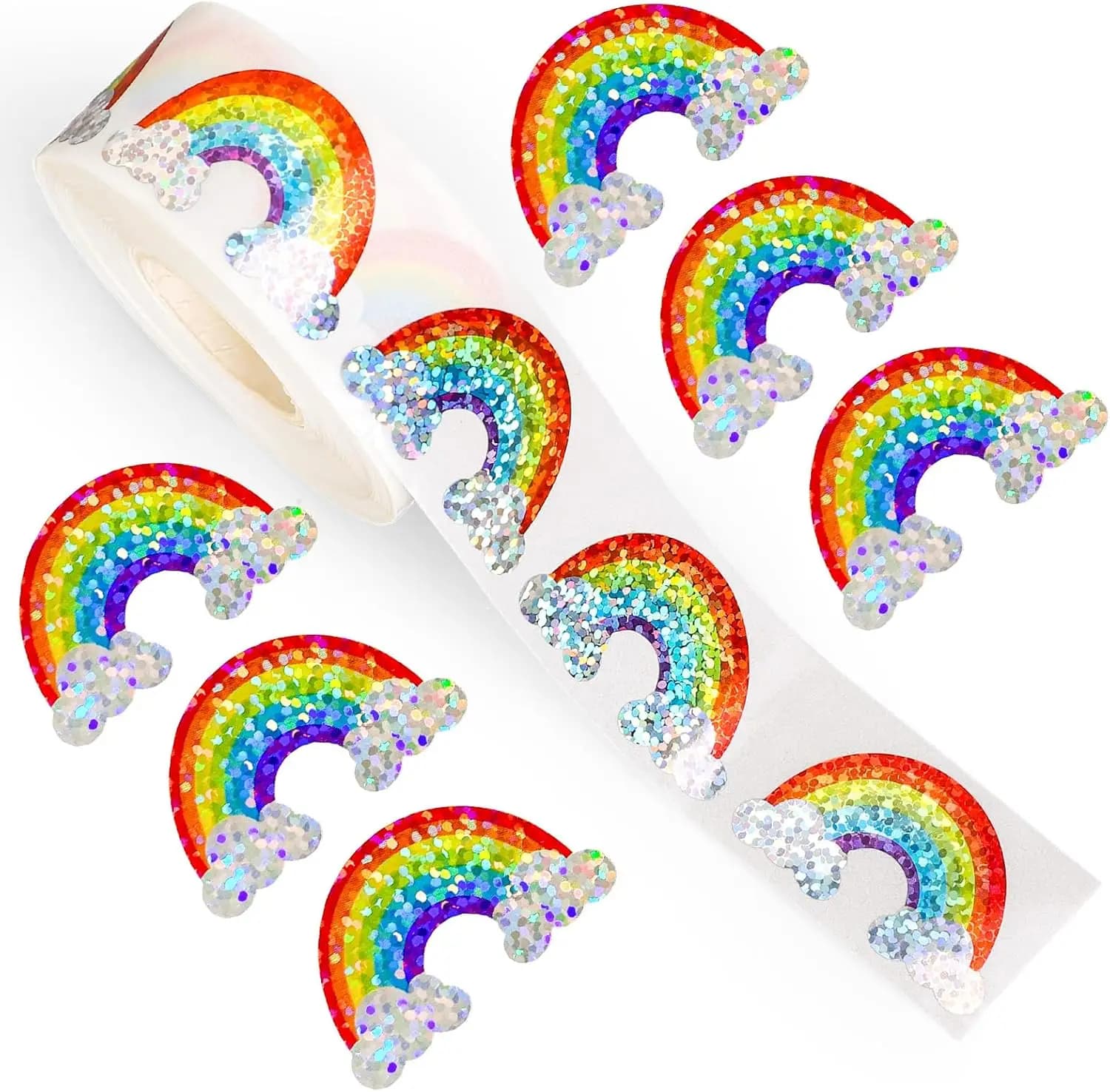 500 pezzi adesivi arcobaleno rotolo adesivi sigillo laser colorati a forma di arcobaleno decalcomanie autoadesive impermeabili per busta