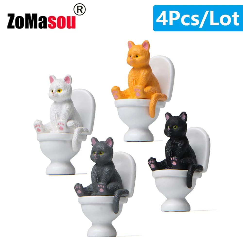 Gatto seduto sulle figurine Toilet Cat Ornament Kawaii Cat Doll Micro Paesaggio Fata Giardino Miniatura per bambini Gatto Giocattolo Decorazione della casa