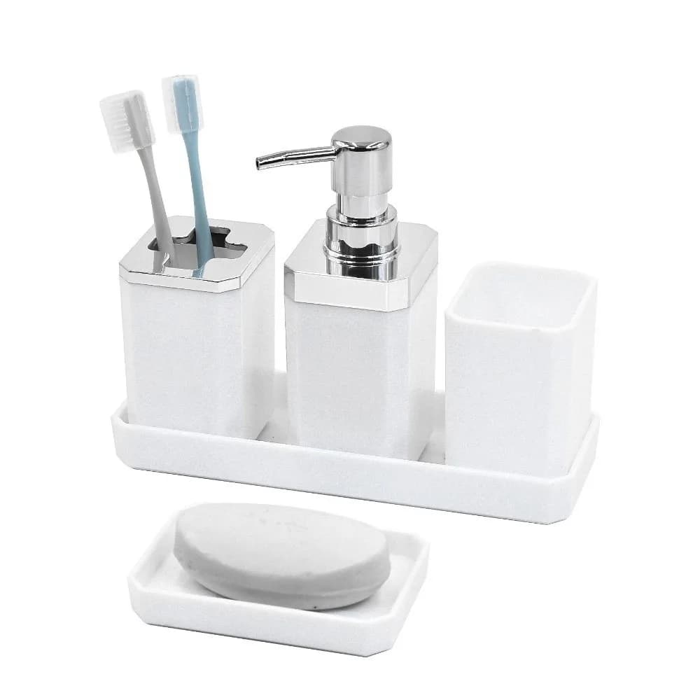 5pcs/set Non Slip 5pcs Bathroom Accessory Set Toothbrush Holder Soap Dispenser Countertop Hands Soap Bottle Tray Space-Saving