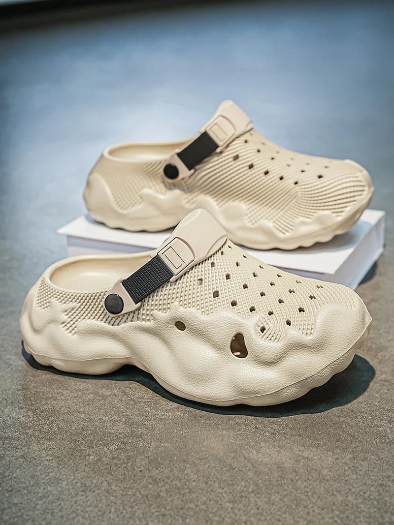 Casual Men's Summer Wearable Anti-Slip Wear-Resistant Soft Bottom Covered Toe Half Slippers Thick Bottom Flats Breathable EVA
