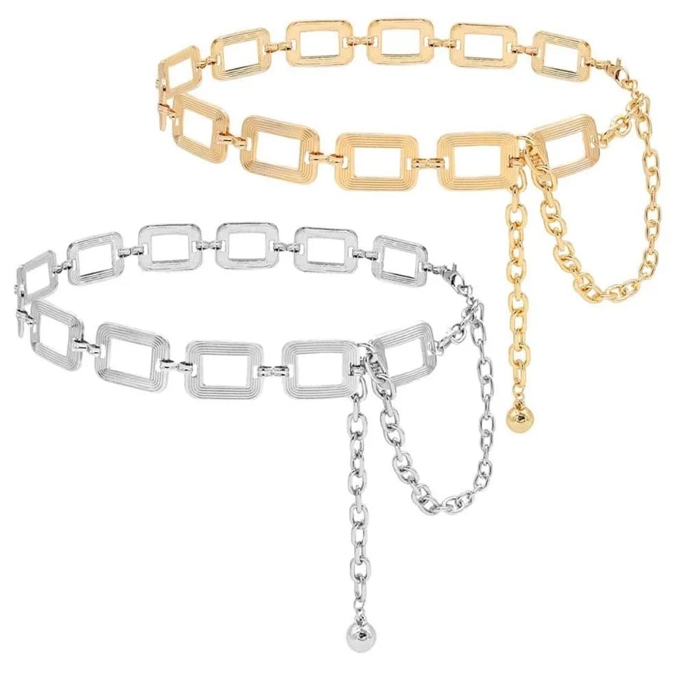 Casual Square Buckle Waist Chain Belt Metal Hollow Out Body Link Belts Chunky Body Chains Jewelry for Jeans Dress
