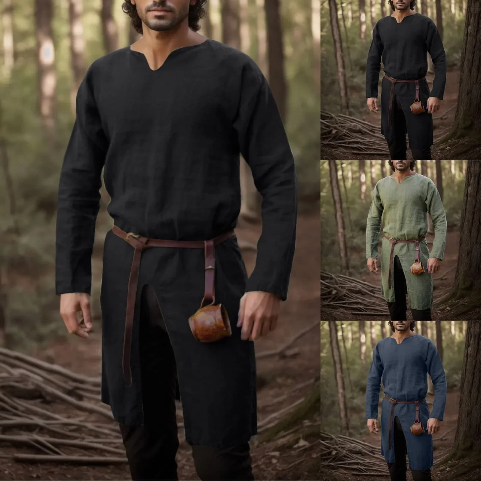 Medieval Renaissance Retro Shirt Tops Tunic Male Long Robes Dress Vintage Jackets Knight Vikings Pirate Cosplay Costumes
