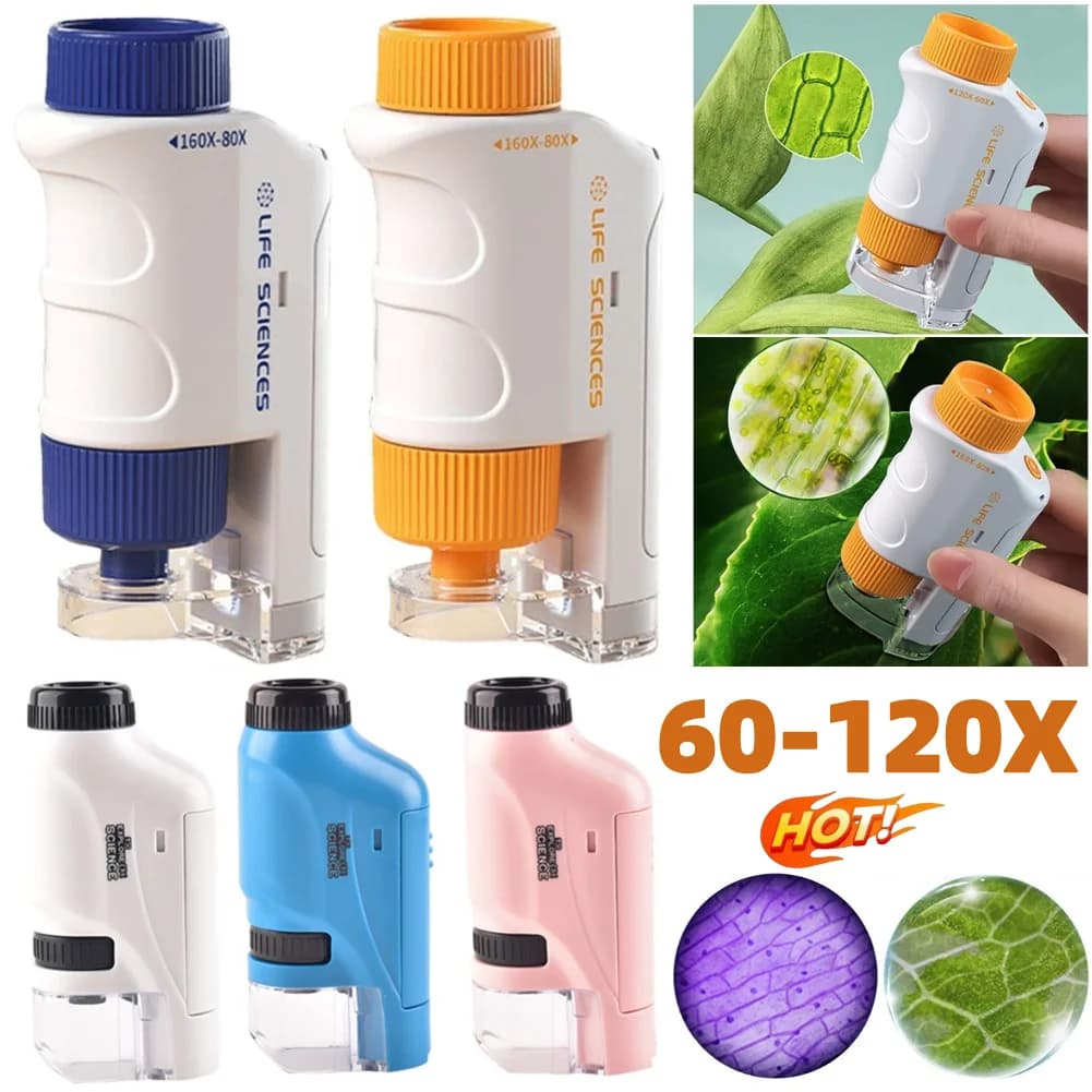 Biological Microscope Kit with LED Light Portable Mini Microscope Battery Powered Lab Handheld Microscope Outdoor Children