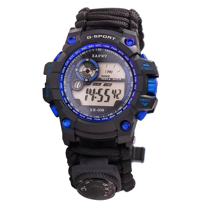 Emergency outdoor survival watch with night vision 50M waterproof Paracord knife compass thermometer whistles kits first aid hot