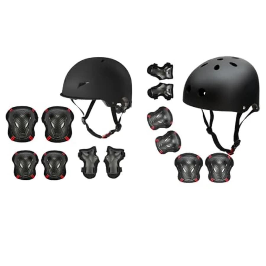 Set di Protezioni per Skateboard e Bici per Adulti: Casco, Ginocchiere Regolabili, Gomitiere e Protezioni per Polsi