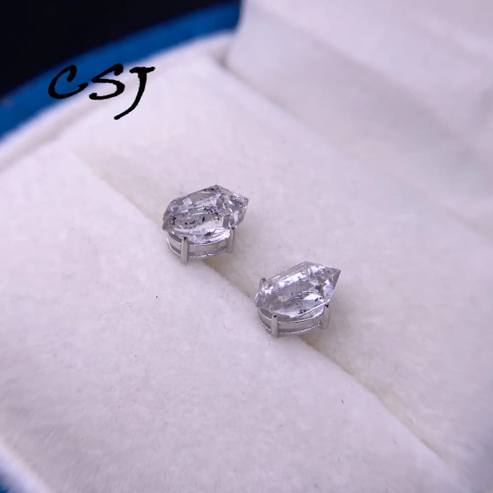 Orecchini a bottone in argento 925 con diamanti Herkimer naturali, pietre preziose, energia minerale, pietra grezza, guardiano, decorazione Reiki, cristallo nero per le donne