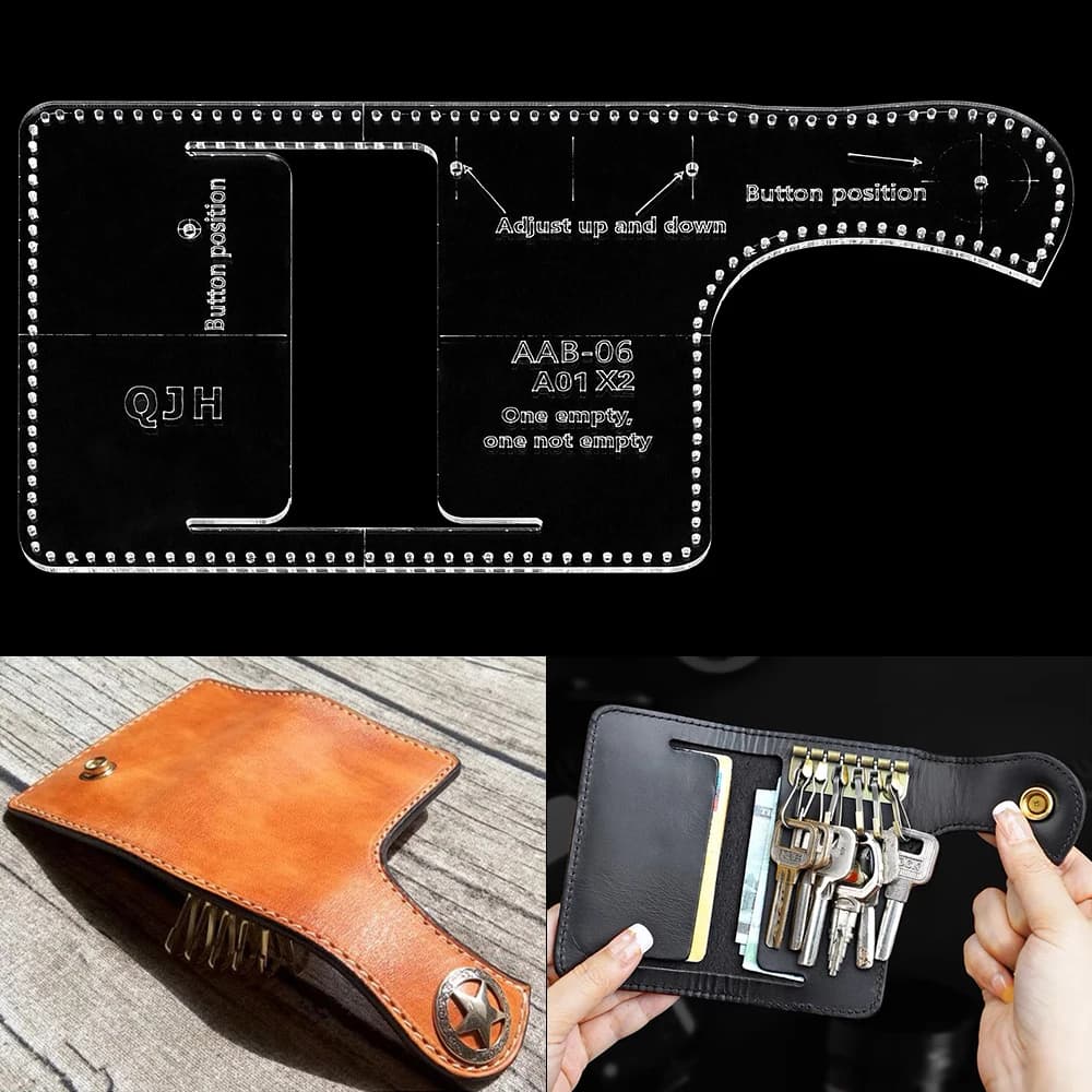 QJH Leather Key Wallet ,Leather Key Holder Acrylic Template DIY Leather Craft with Hole Template Sewing Pattern Accessories