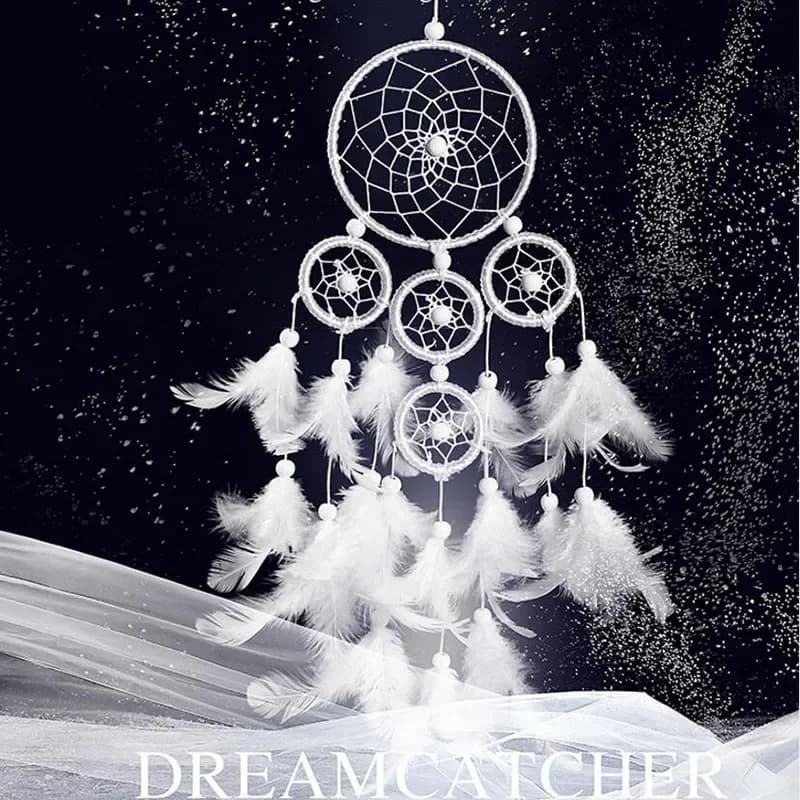 White 5 Circles Dreamcatcher Handmade Wind Chimes Dream Catcher Attrape Reve Car Home Wall Hanging Decoration Crafts Ornaments