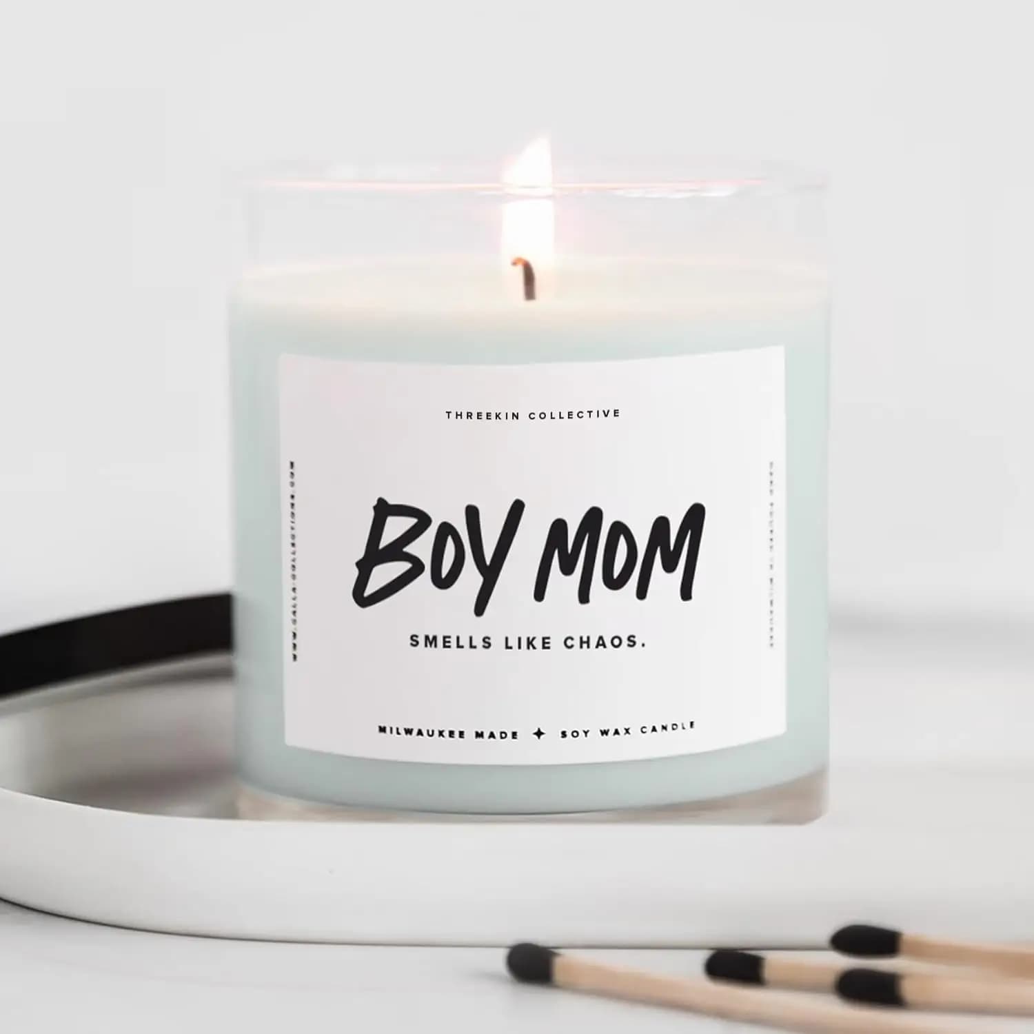 Candela Profumata per Mamma di Bambino, Candela Naturale in Cera di Soia con Olio Essenziale di Legno di Recupero, Lunga Durata 75 Ore