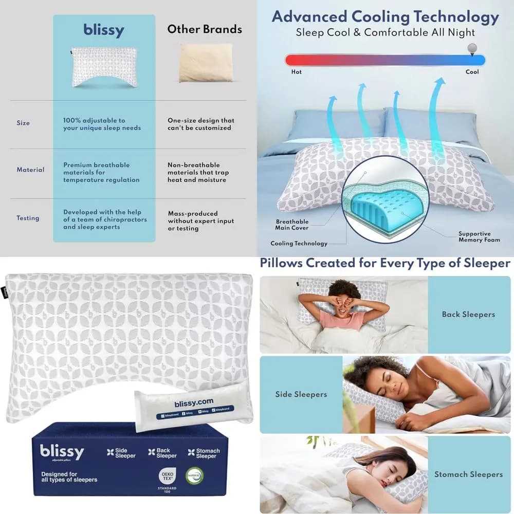 Memory Foam cushion with King Size Cooling Gel - Height Adjustable for Sided Sleeps with Smoothed Foam, Certificate CertiPUR-US and Oeko-TEX