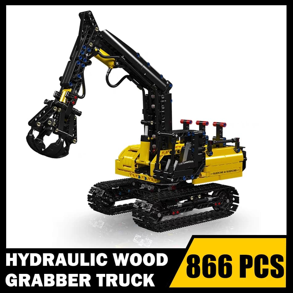 MOC Tecnico Idraulico Legno Grabber Truck Modello Building Blocks Ingegneria Log Grapple Crawler Escavatore Mattoni Giocattoli Regalo Per Bambini