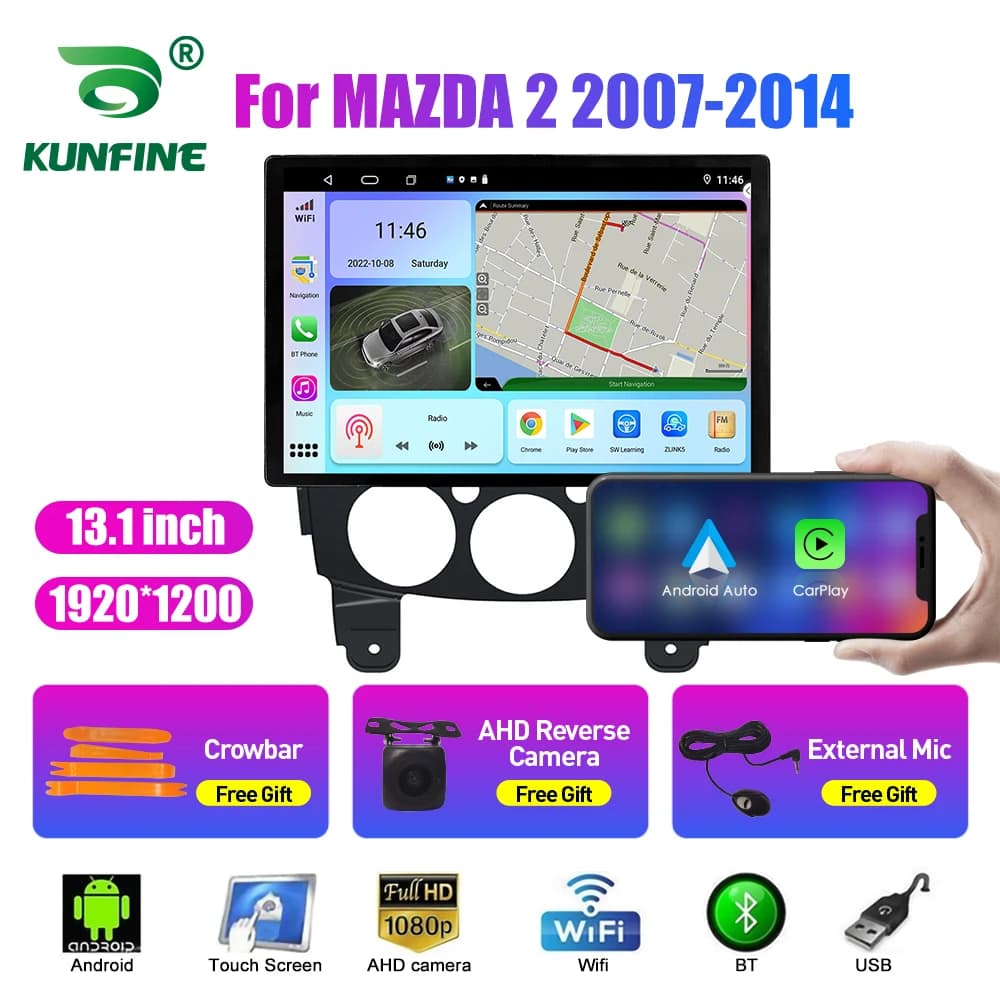 Autoradio da 13.1 pollici per MAZDA 2 2007-2014 Car DVD Navigazione GPS Stereo Carplay 2 Din Multimediale centrale Android Auto