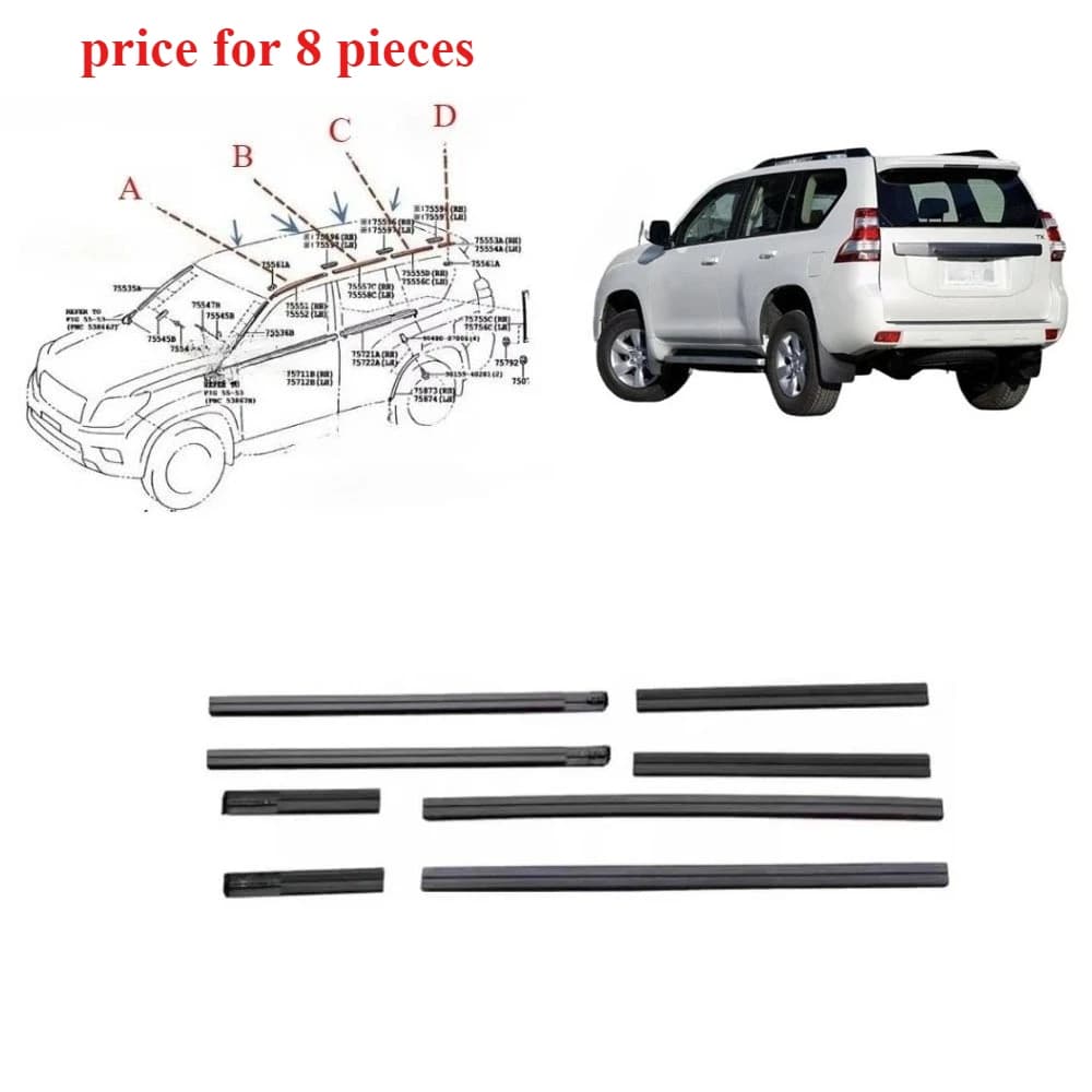 8 pezzi di gomma per tetto per Toyota LC150 2010-2022 75551-60120 Guarnizione per tetto per Land Cruiser Prado TRJ150 Guarnizione per guarnizione per GX460