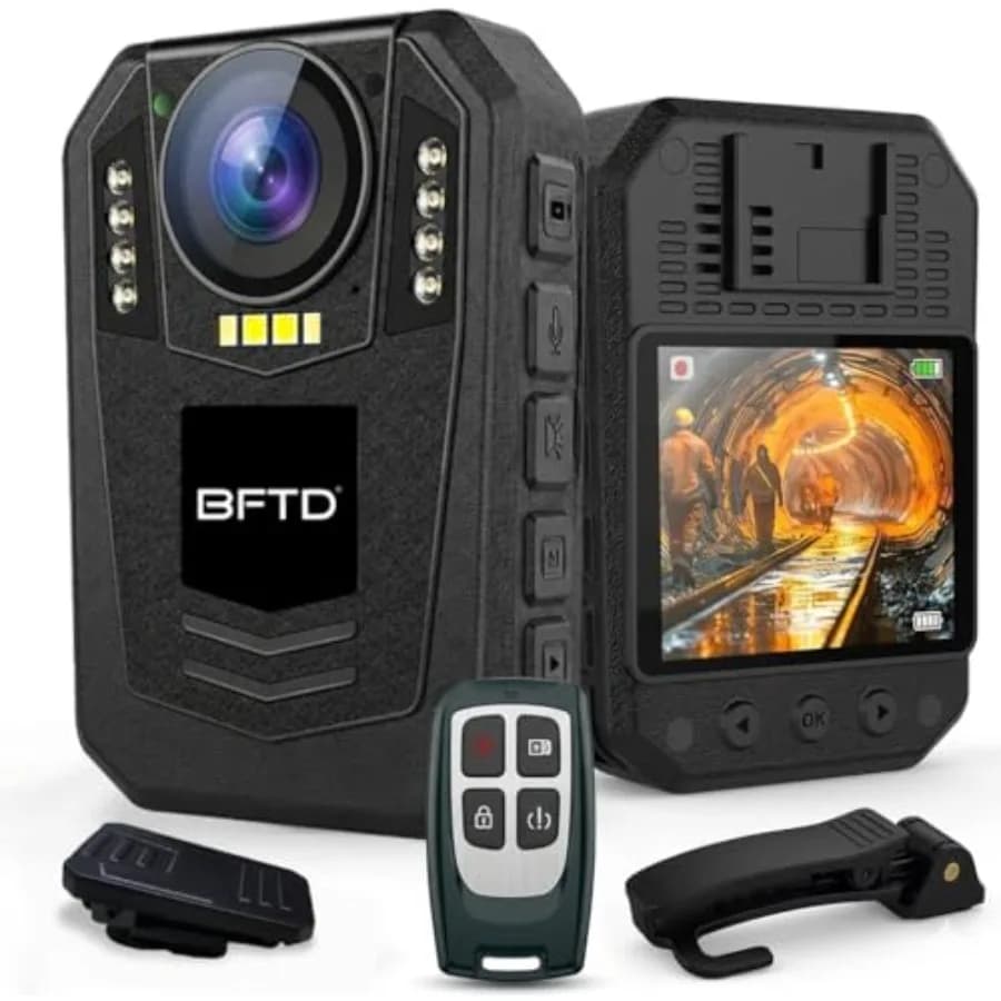 Telecamera per forze dell'ordine, corpo in policarbonato, nero, risoluzione 1440P con visione notturna, impermeabile IP68, memoria da 256 GB
