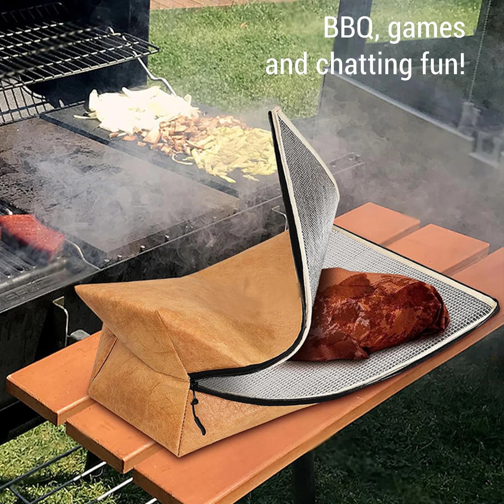 Telo isolante per barbecue per riporre la carne, pieghevole e riutilizzabile, borsa termica per carne per affumicatori e griglie da esterno, borsa isolante per barbecue