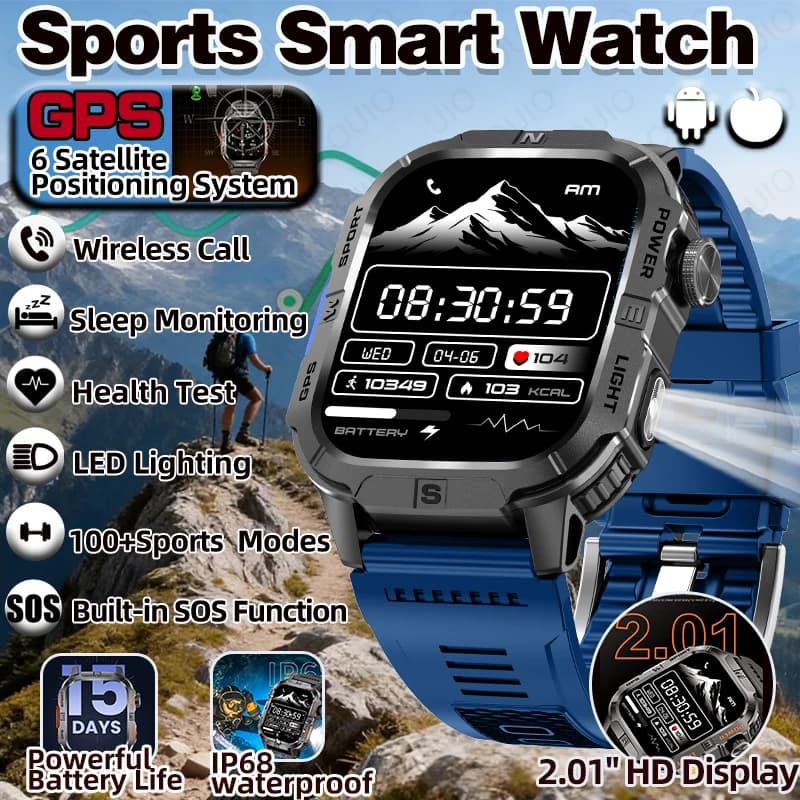 New Sport Smartwatch 2026 with GPS, Large 540 mAh Battery, Waterproof IP68, Health Monitoring, SOS Function with a Click, Man's Smart Watch