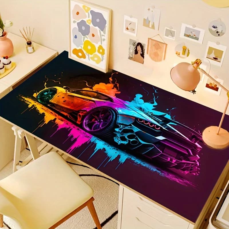 Tappetino per Mouse da Gaming Grande con Motivo Auto Sportiva Vivace, Antiscivolo in Gomma Naturale, per PC, Computer, Ufficio, Setup Gaming, Tappetino Esteso