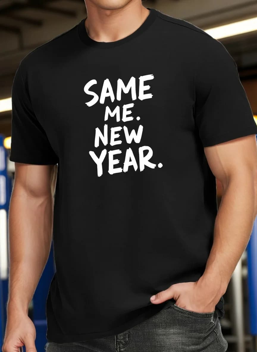 T-shirt grafica casual a maniche corte da uomo - "Stame Me. Capodanno." T-shirt estiva da uomo girocollo con stampa Brushstroke, traspirante e