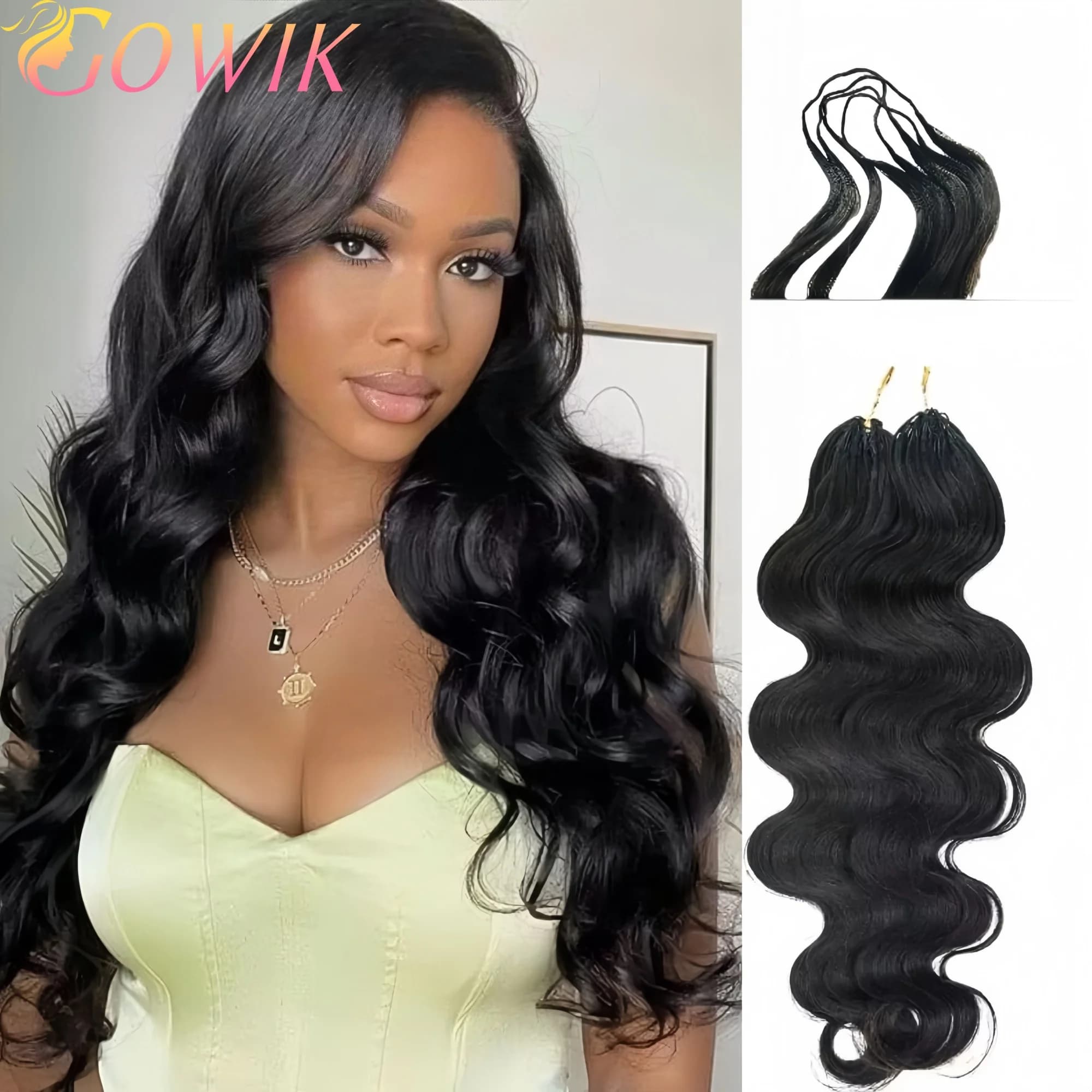 Extension for human hair 12A Body Wave, no knots, pre-separated, with Feather Crochet technique, lightweight, reusable, Brazilian style