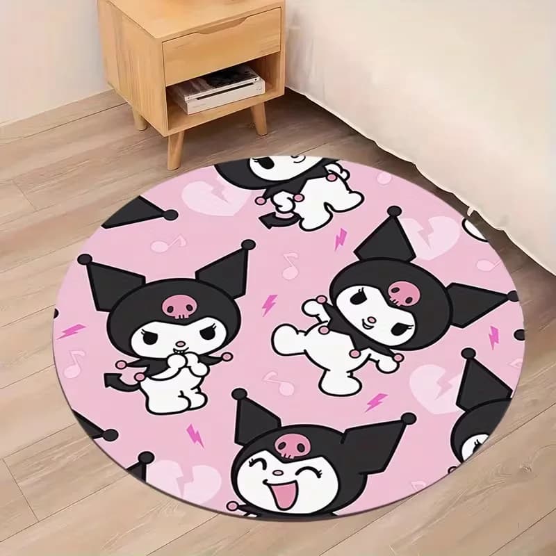 Sanrio Cute Kuromi Round Rug Cartoon Anime Floor Mat Non Slip Soft Circle Carpet Bedroom Living Room Mat for Girls Home Decor