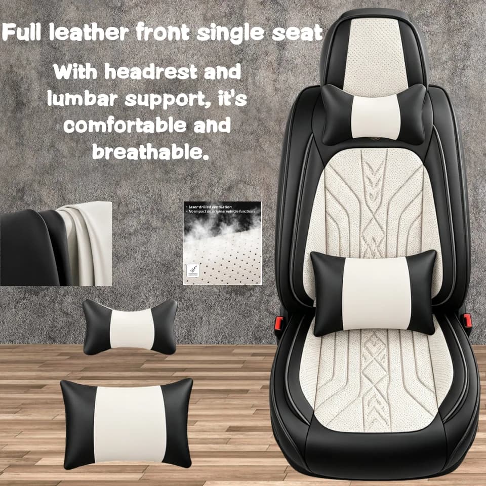 Front single-seat car seat cover, with headrest and lumbar support, classic color options available, suitable for most models