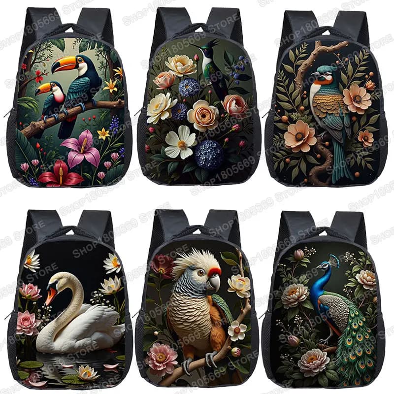 12inch Wild Bird Hummingbird and Flowers Small Backpack for 2-4 Years Old Hummingbird Floral Baby School Bags Children Bookbag