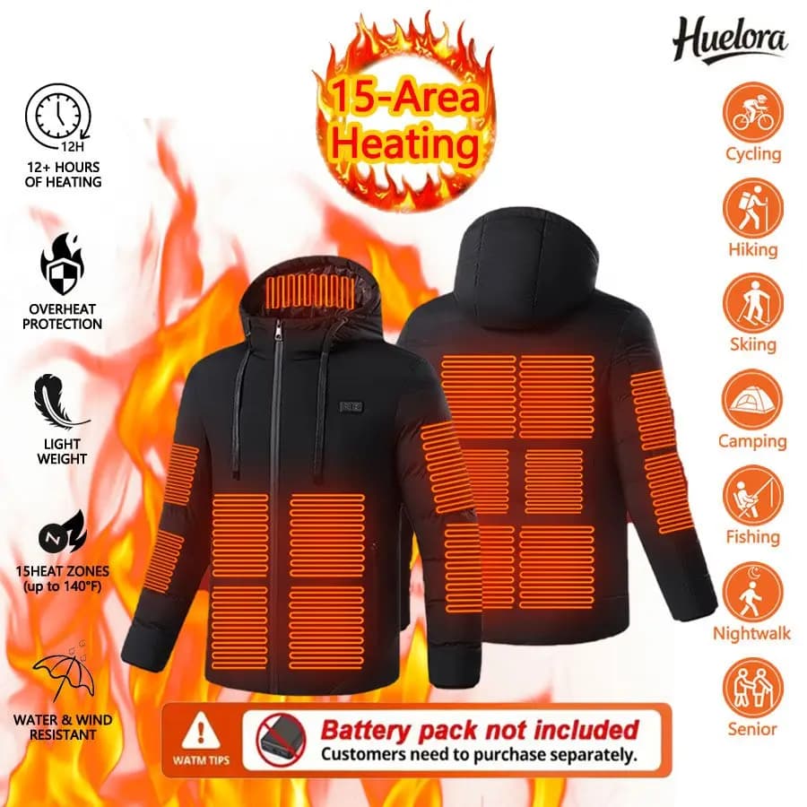 Huelora Heated jacket from 11 areas for men Heated work camping jacket for outdoors Women's ski-heated coats (Not included The Power Bank)