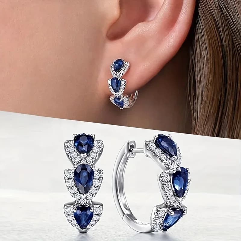 1 paio di orecchini rotondi in cristallo blu lucido - Elegante minimalista, design unico, stile festa per banchetti - Accessori per gioielli regalo da donna