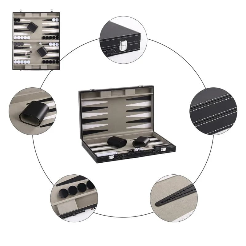 Backgammon set pu leather chess box portable backgammon board casual