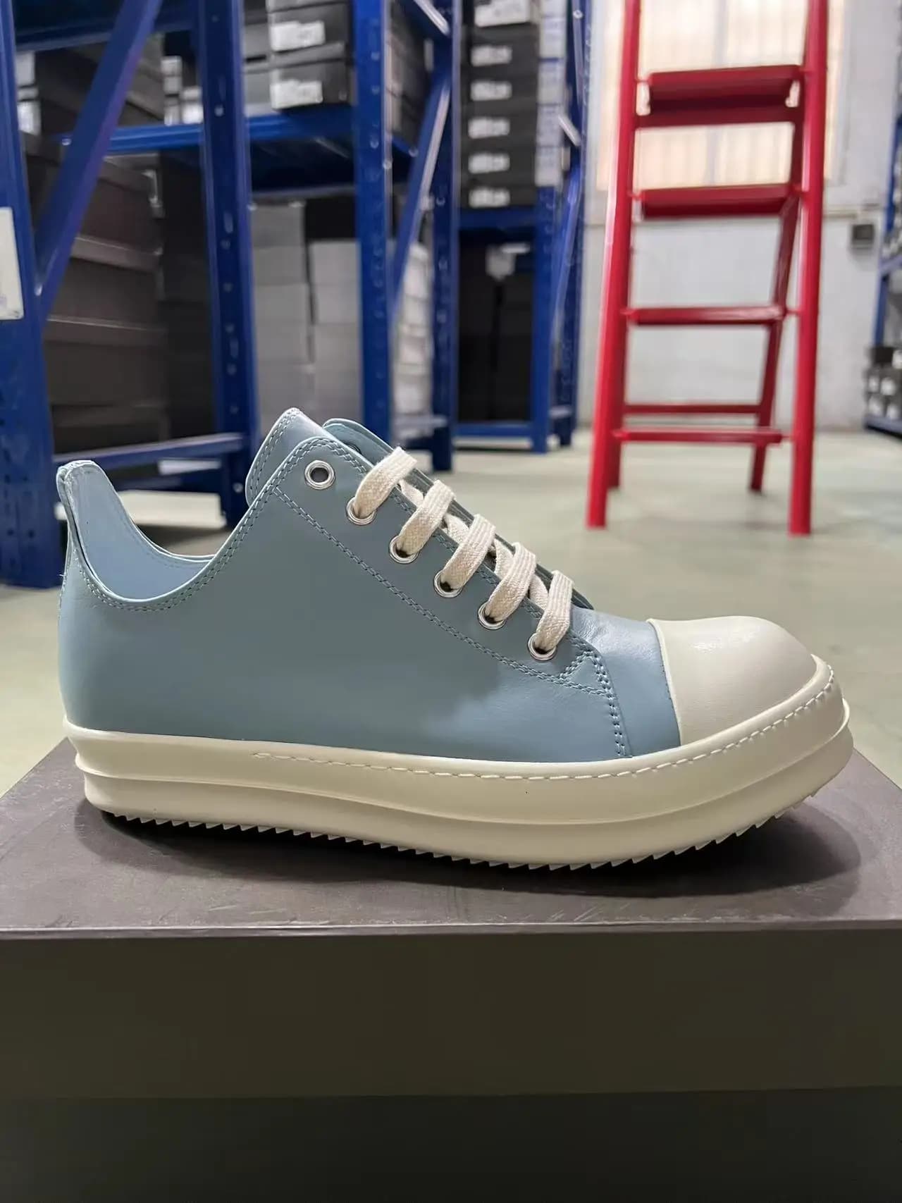 Scarpe Casual Comode da Uomo in Vera Pelle, Sneakers Basse da Donna Blu Chiaro, Scarpe Casual con Lacci e Suola Spessa