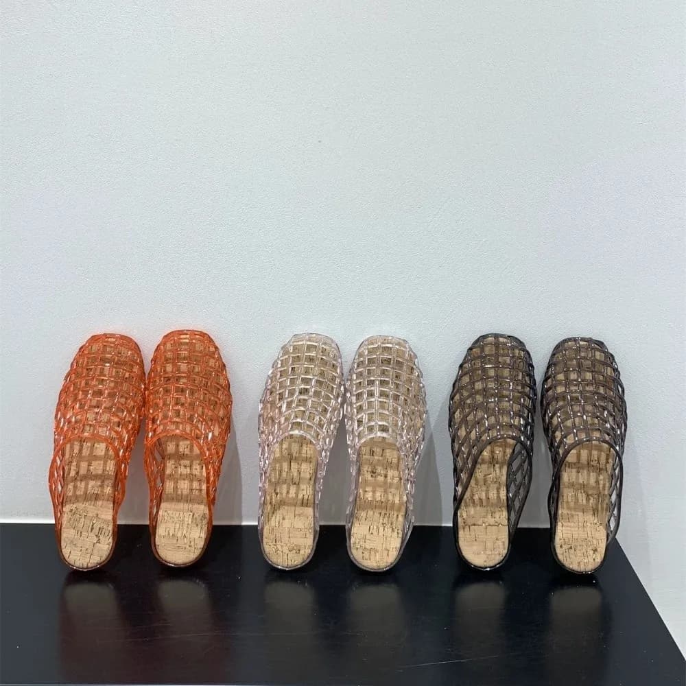 Sandali in PVC con punta tonda e cristalli, morbidi, trasparenti, a rete, antiscivolo, piatti, con fondo basso, personalizzabili con ciondoli per scarpe