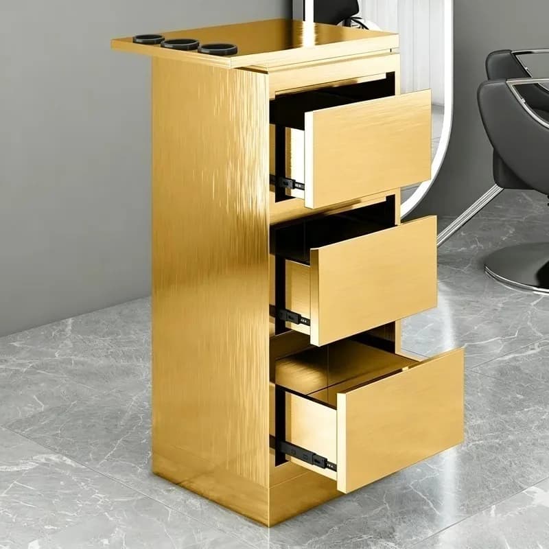 Luxury Salon Trolley Stainless Steel Barber Station Cabinet Large Beauty Salon Storage Cabinet Furniture with Hair Dryer Holder